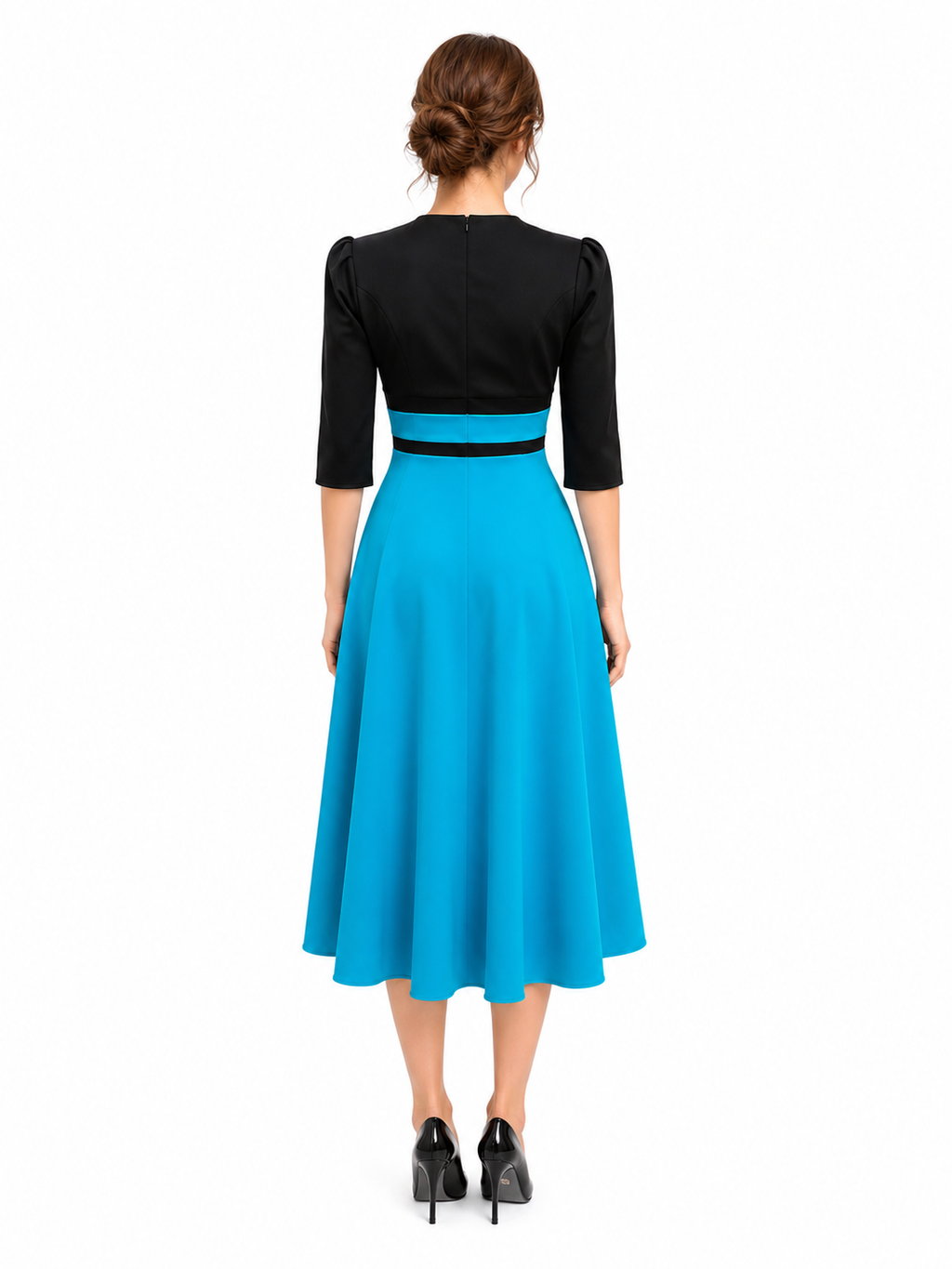 vestido formal en color turquesa,