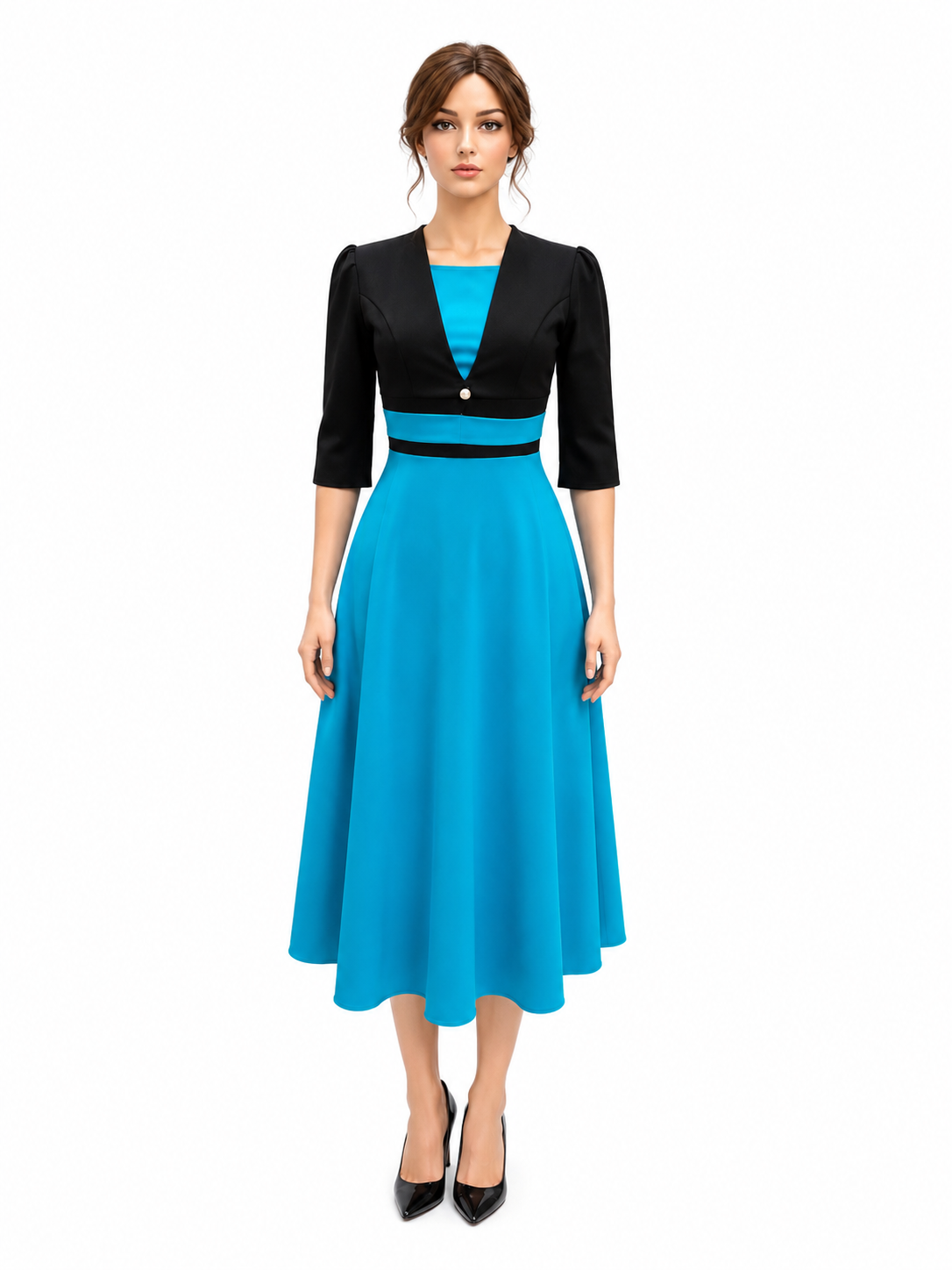 vestido formal en color turquesa,