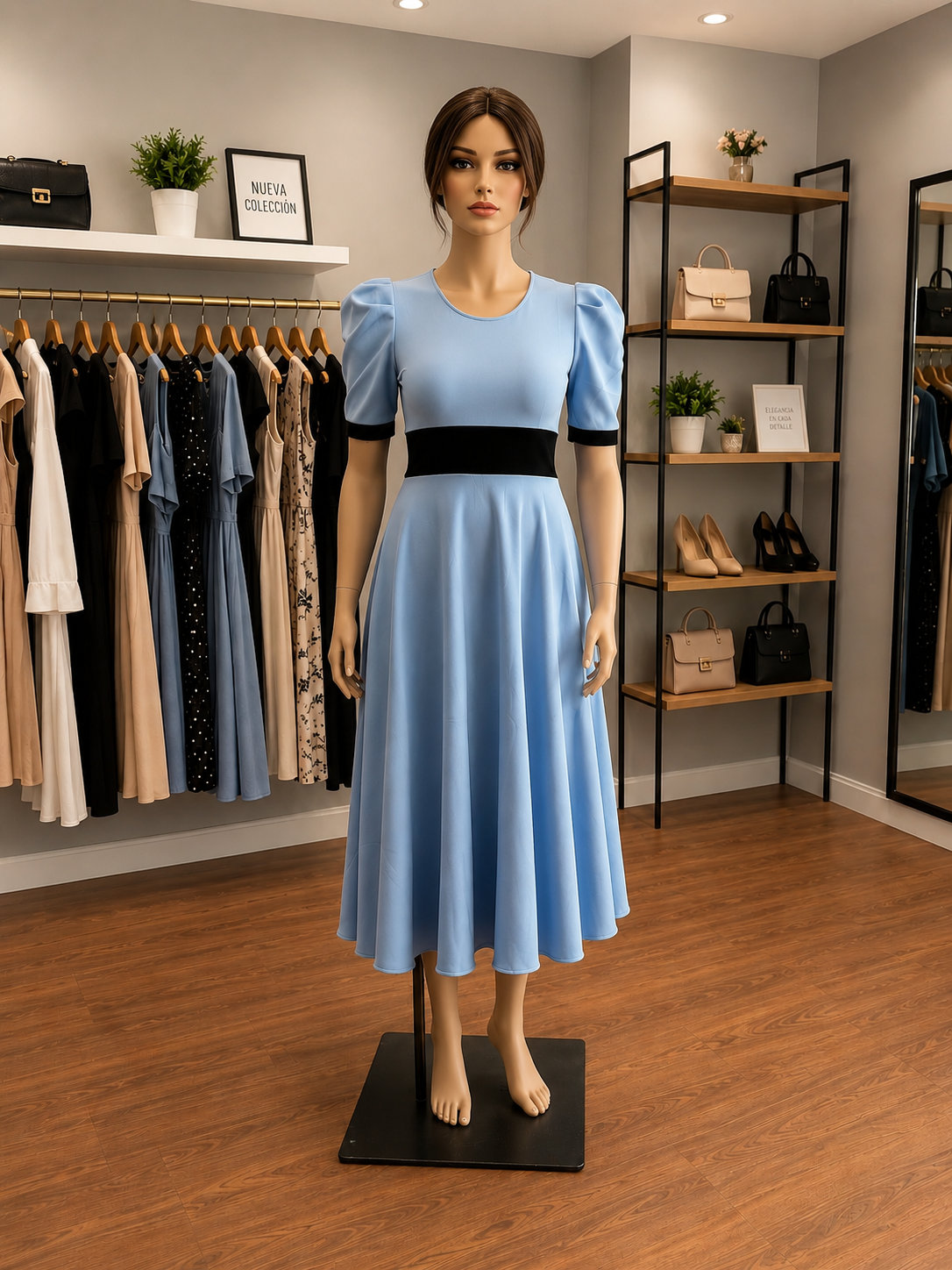 Un vestido clásico y elegante que resalta tu estilo con un toque de distinción.